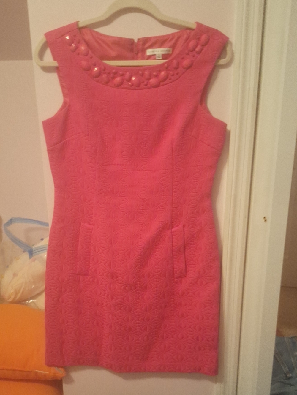 Banana Republic Hot Pink Embellished Sleeveless Sheath Dress